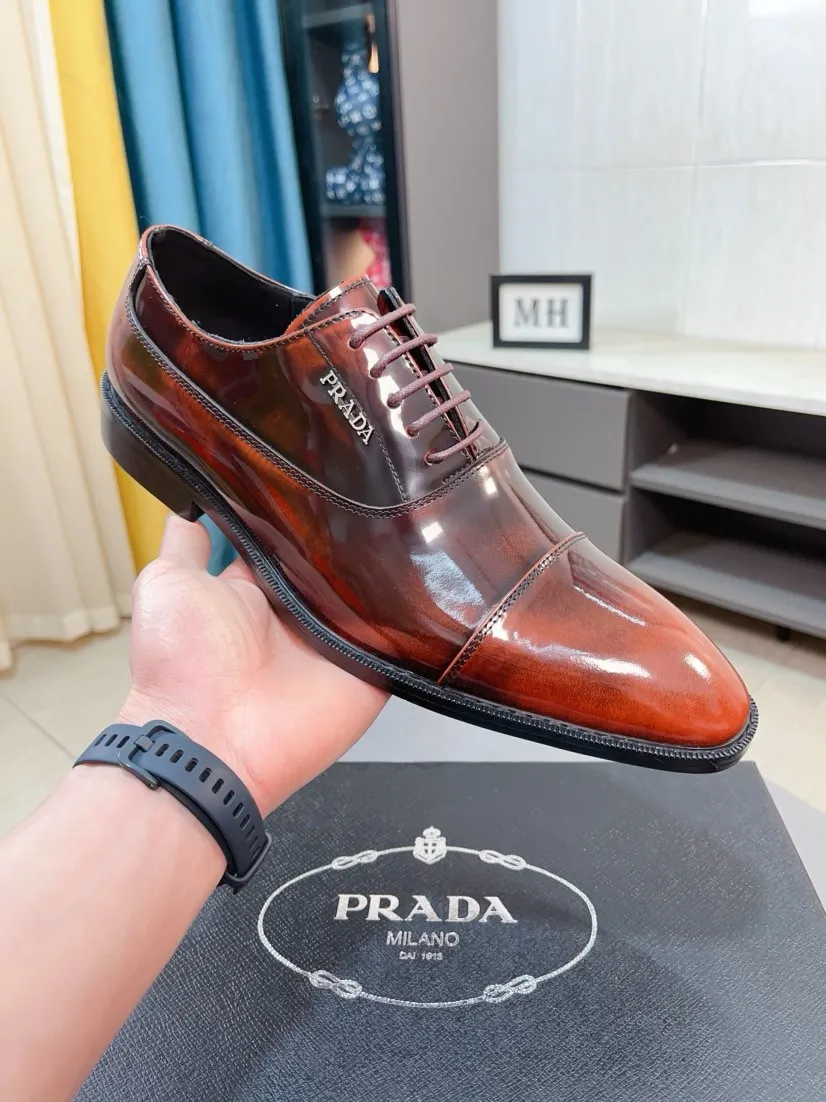 Men's shoes 💰540🌹🌹【PRADA Leather Shoes】Top purchasing agent Original imported Italian custom cowhide leather surface, fully imported water-dyed breathable cowhide lining, original factory special molded sole super comfortable, size: 38-44